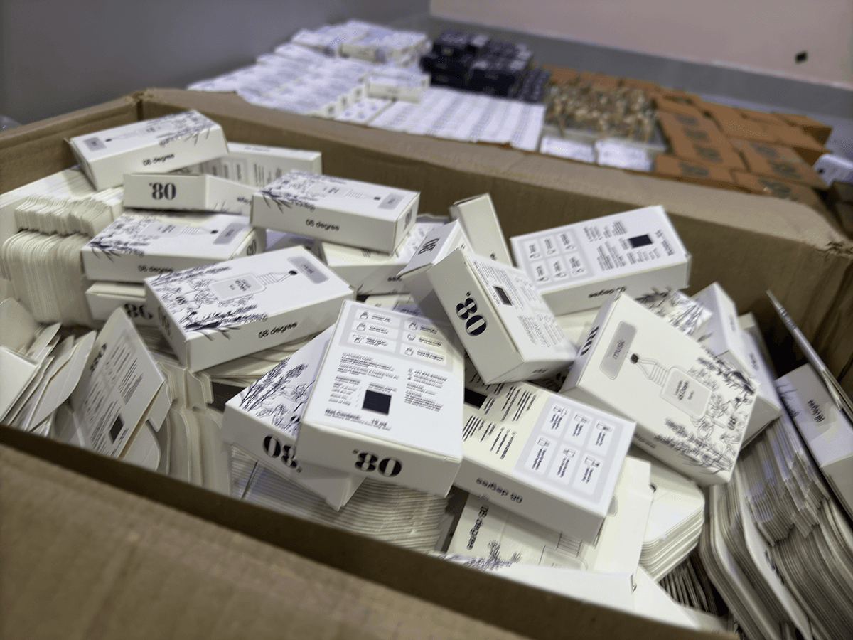 A large carton containing 08 Degree Musk product boxes